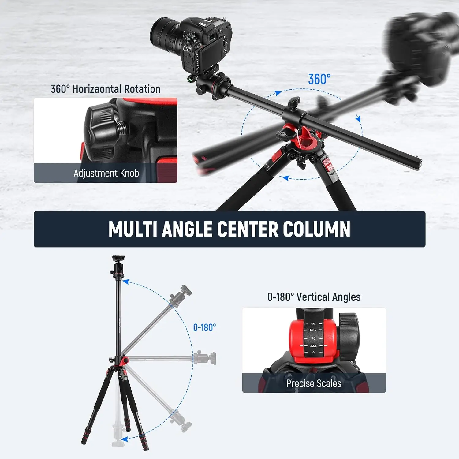 Aluminum Camera Tripod & Monopod, 72 Inch, with Center Column, Ball Head, Quick Release Plate, Carry Bag, Horizontal Overhead Camera Mount for DSLR Cameras & Video Camcorders, Max Load 33 lb