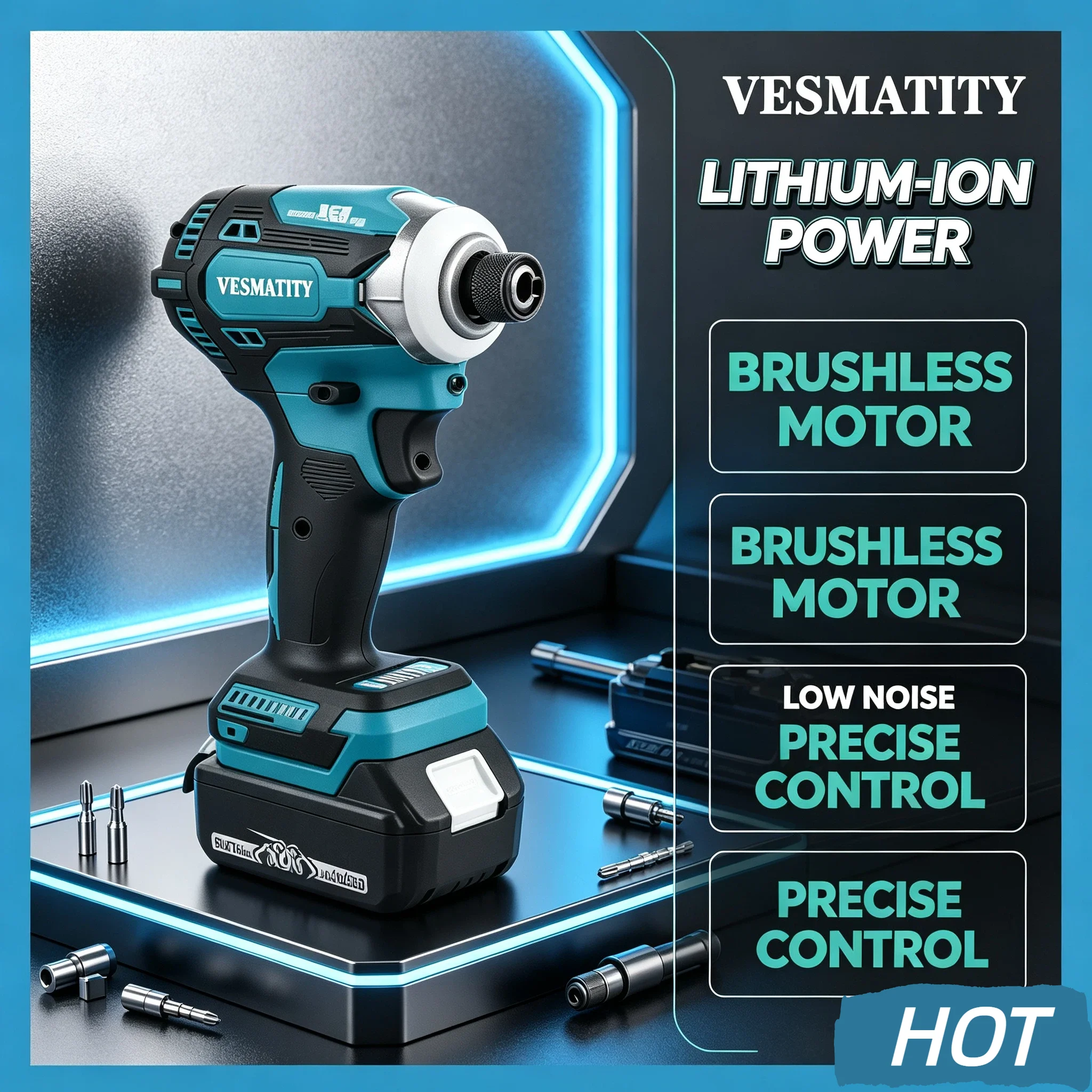 Vesmatity Impact Driver Brushless 180Nm Cordless Lightweight One-Hand Mode Switch Tool 18V 20V Battery Repair HD Pro