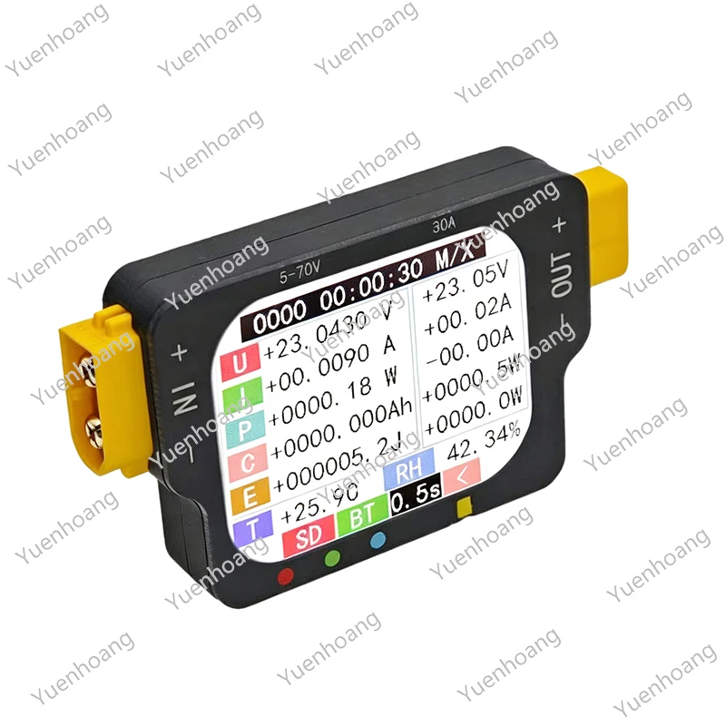 1PC XT60PRO1 Color Screen Bidirectional XT60 Power Meter 70V/30A Lithium Battery Voltage Current Display for SD Card Data Logger