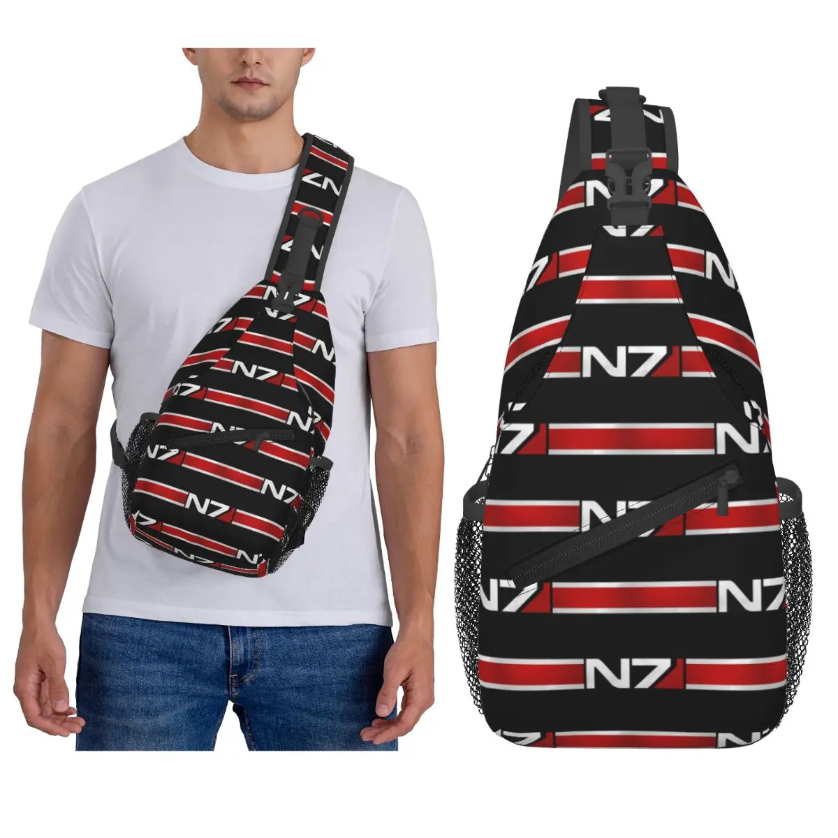 Armor Alliance Military Mass Effect N7 Chest Bag Men Sling Crossbody Backpack Chest Bag Traveling Hiking Daypack Shoulder Bag