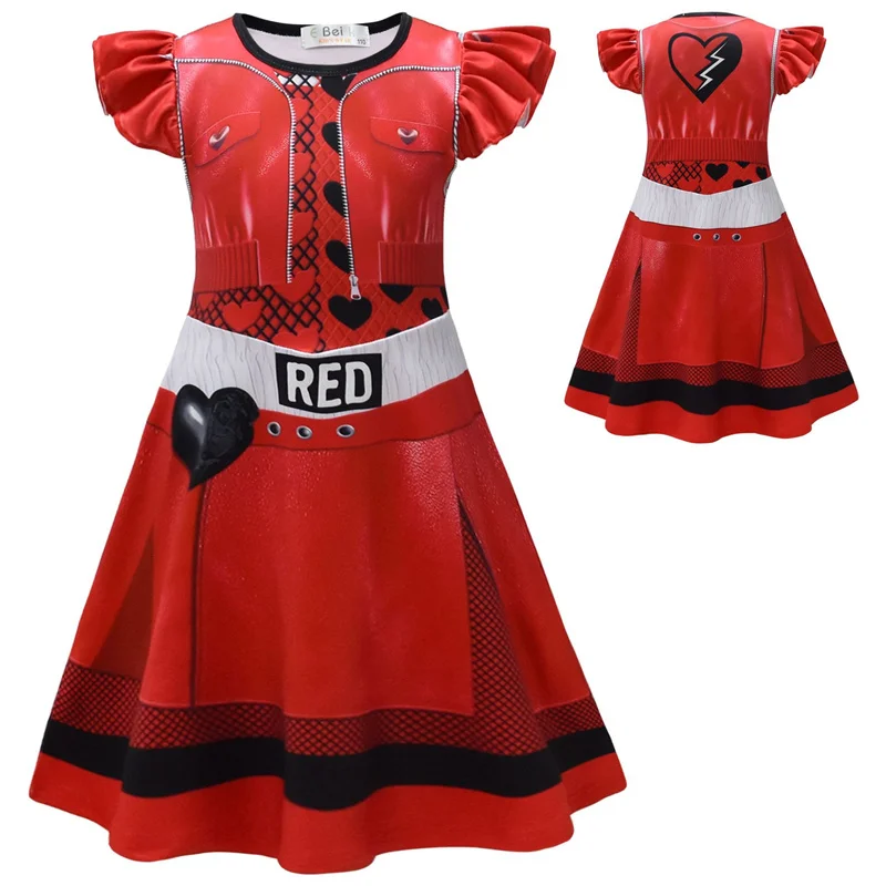 Girls Dresses Kids Descendantse 4 Red Cosplay Costume The Rise of Red Queen Of Hearts Princess Dress Halloween Carnival Dress Up