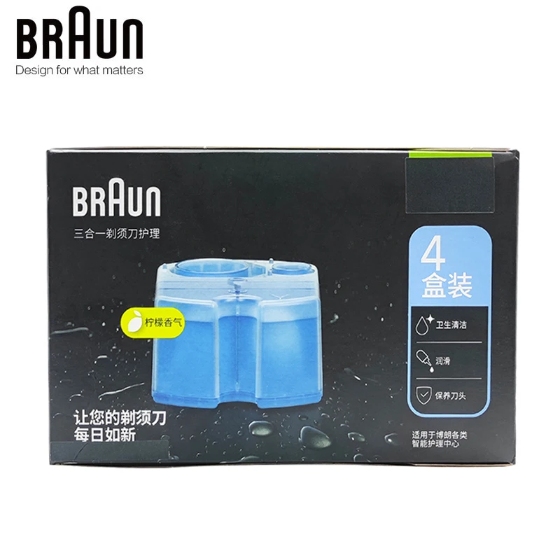 Braun-Recharge pour rasoir électrique, Clean & Renew, Refill Adhérence CCR4, Lemon Fresh Aleans 10x, Plus Fit for Braun, All Smart Care Center, 4Pack