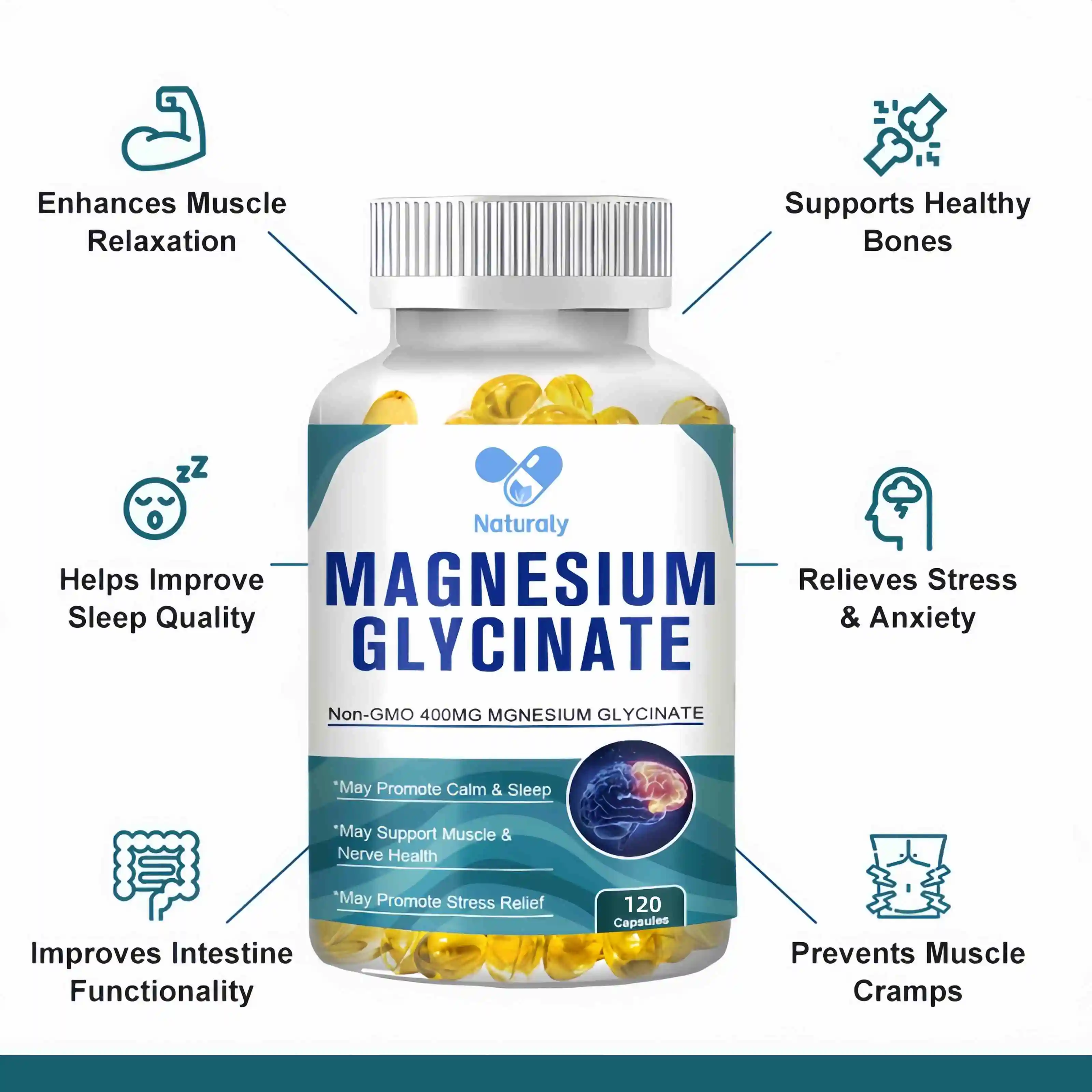 Magnesium Glycinate Capsules 400mg High Absorption Bone Support Health Care Mineral Supplement Promotes Muscle Gel 120 Capsules