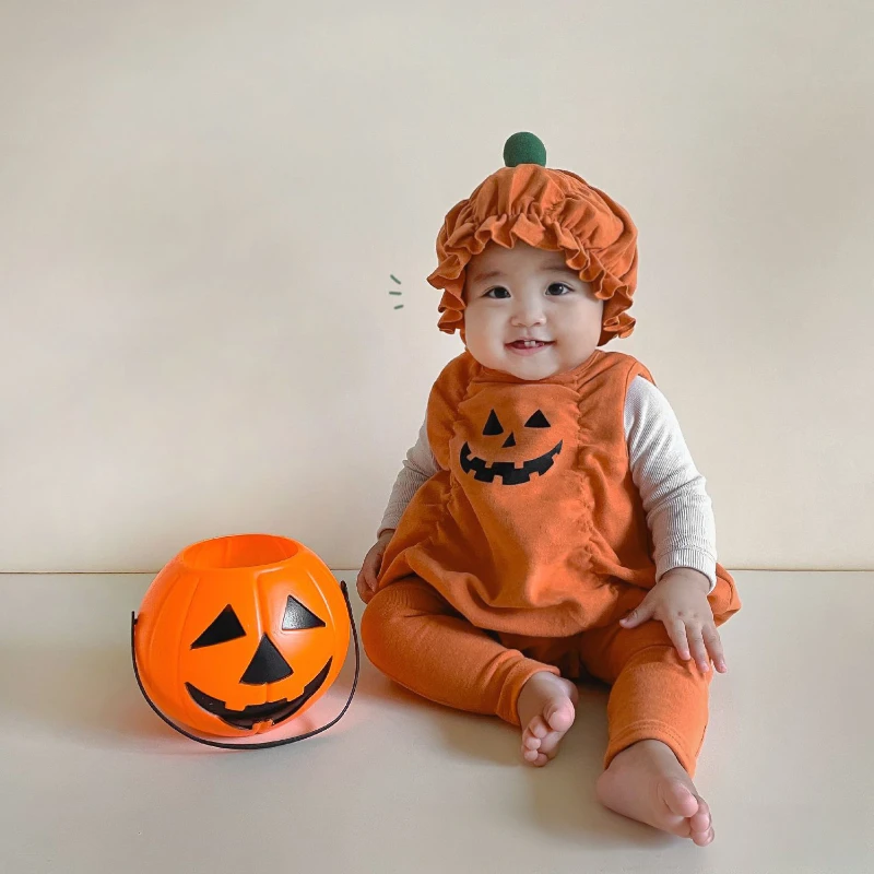 Halloween Autumn Korean Version Newborn Baby Onesie Pumpkin Shape Romper Holiday Fart Coat 0-12 Months Cute Bodysuits