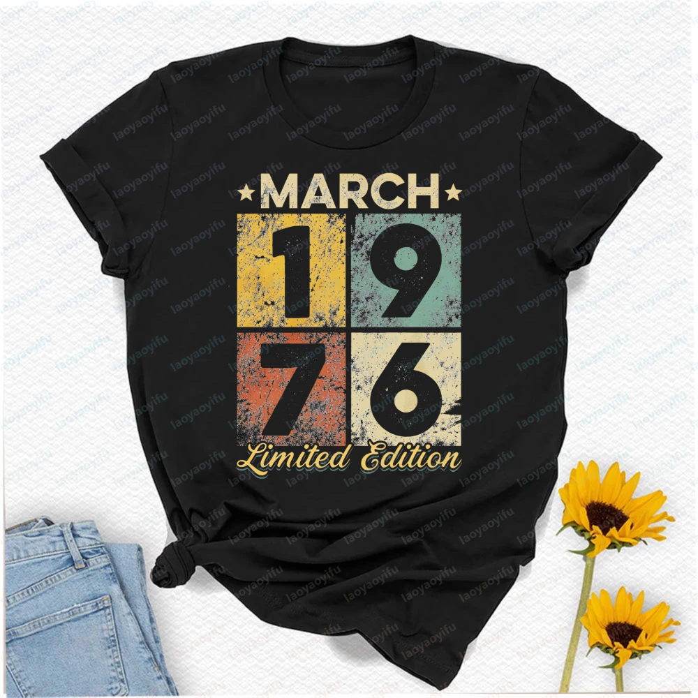 Vintage March 976 Retro 50th Birthday Gifts 50 Years Old Y2k Top Aesthetic Vintage Clothes High Quality Cotton Top