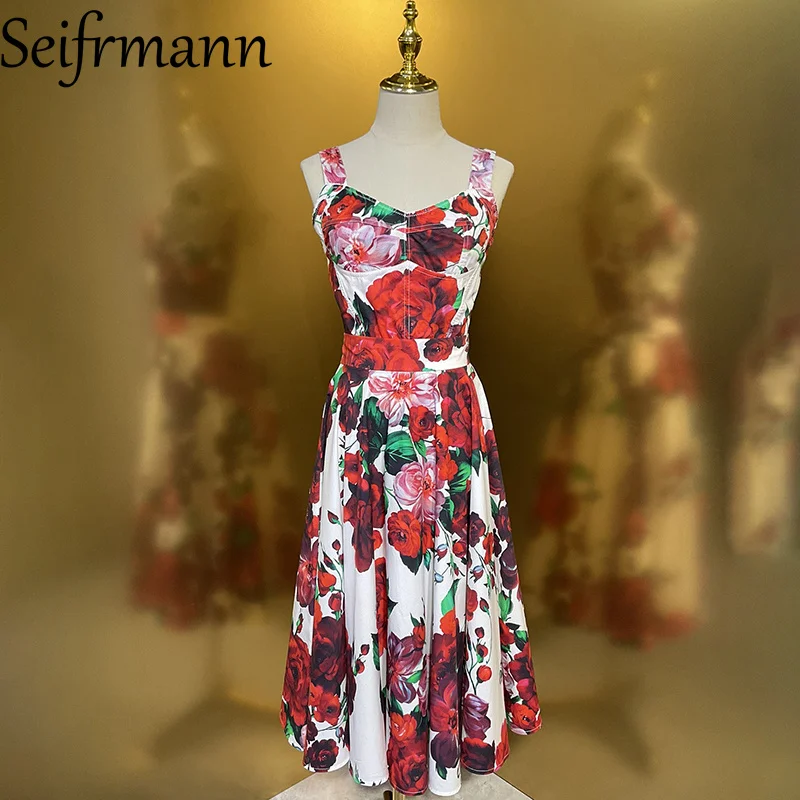 

Seifrmann 2026 summer fashion women's two-piece casual printed square neck sleeveless cotton top+long half skirt set