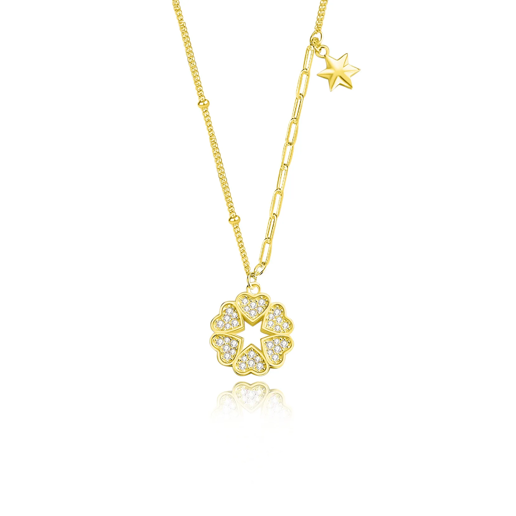 

Новое серебряное ожерелье S925 с четырьмя листами клевера и шестиконечной звездой, ожерелье с бриллиантами, цепочка на ключицу, женская любовь для пожилых людей, светлый роскошный цветок