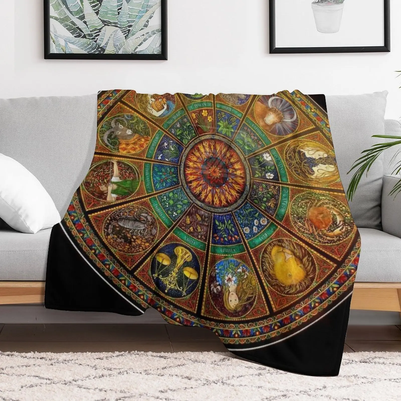 Wheel of the Zodiac, Astrology Chart & the Major Arcana Tarot Throw Blanket Tourist Plaid heavy to sleep Blankets