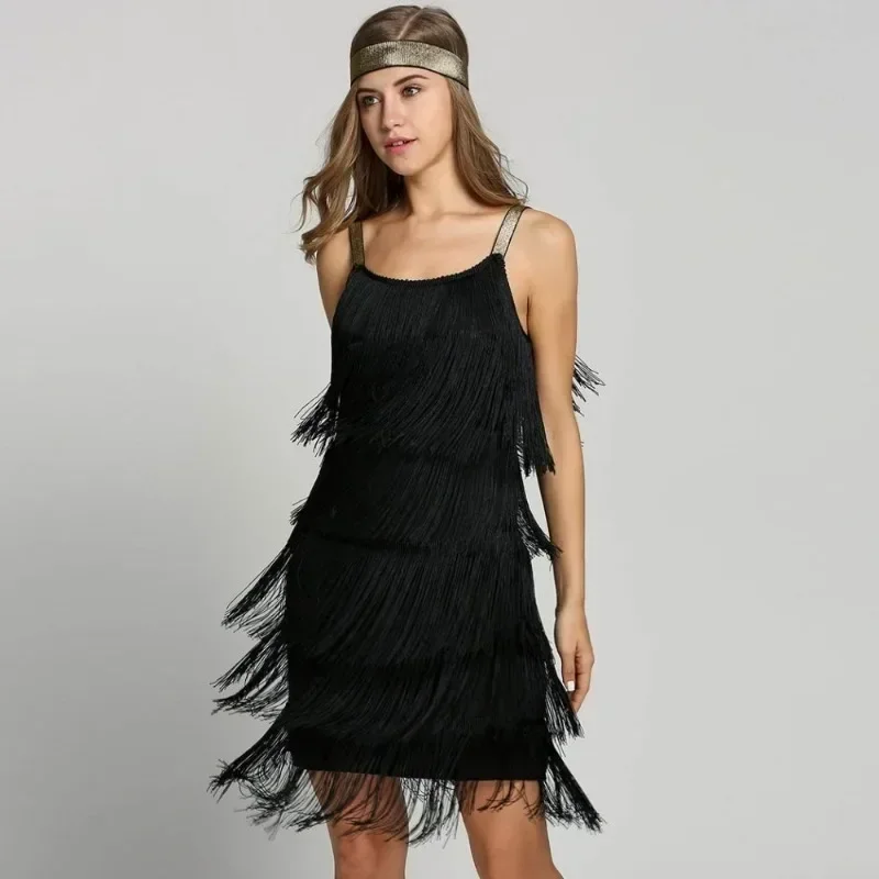 

Vintage Vestidos 1920s Flapper Girl Fancy Dress Great Gatsby Dress Costumes Slash Neck Strappy Fringe Swing Party Dress Women