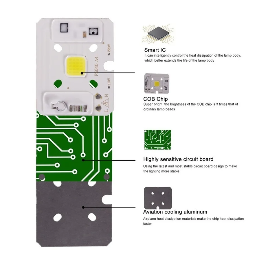 F5040 led cob lâmpada grânulo 10w ac 220v ic inteligente não há necessidade motorista diy luz de inundação lâmpada led spotlight chip lâmpada ao ar