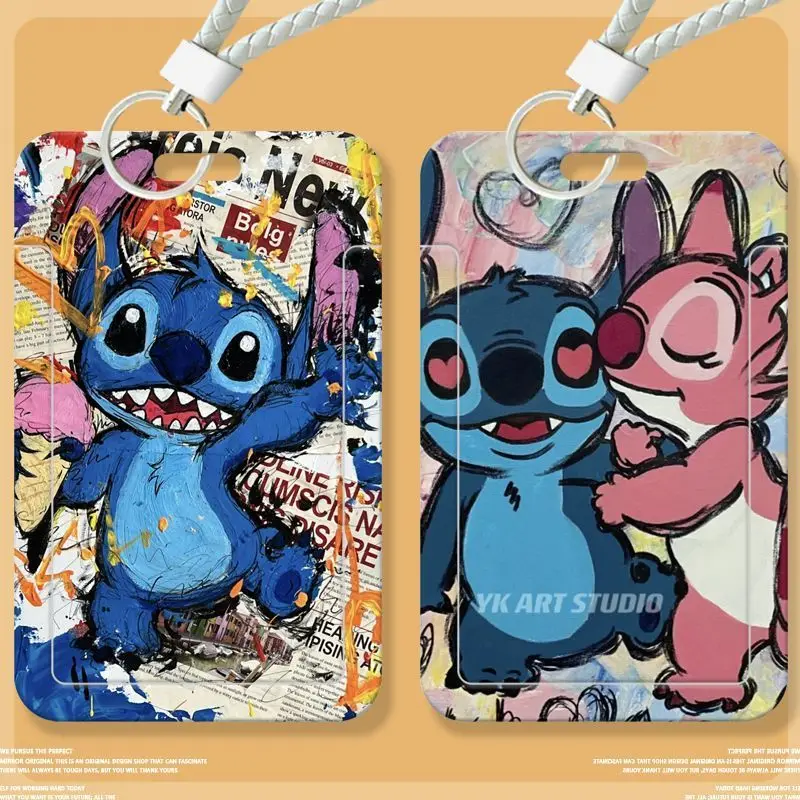 Disney Lilo and Stitch Animation Cartoon Cute Innovative High Value Oil Painting Graffiti Slider Card Holder ID Protective Case