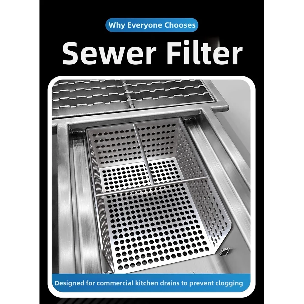 

Commercial Kitchen Easy Clean Sewer Drain Basket Drain Filter Prevents Clogging Traps Debris 8mm Mesh Aperture