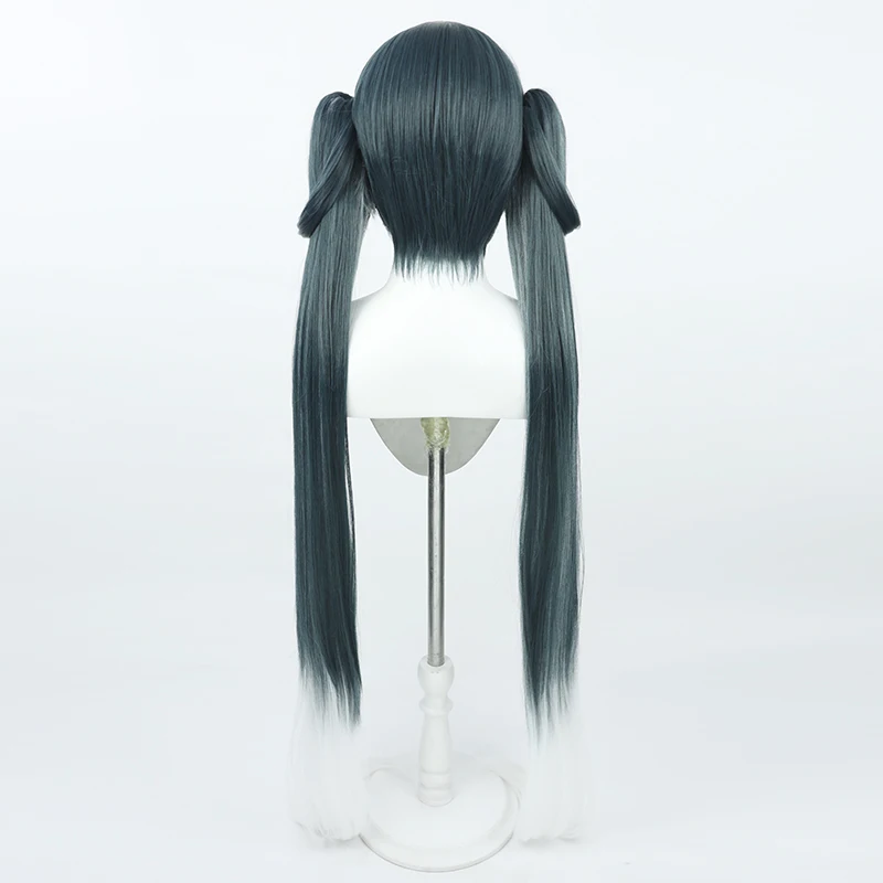 Cabelo sintético 65cm rabo de cavalo cosplay perucas anime role play longo reto cinza escuro gradiente branco cos peruca resistente ao calor