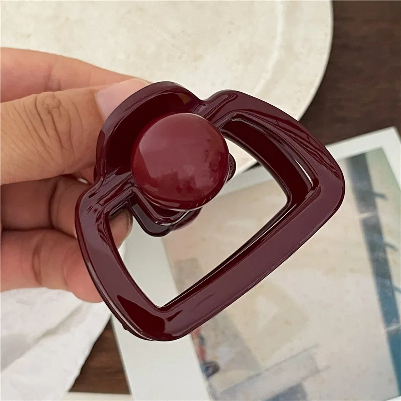 New for autumn and winter burgundy plastic cross bow disc hair grab clip cute red round ball hairpin hair grab.