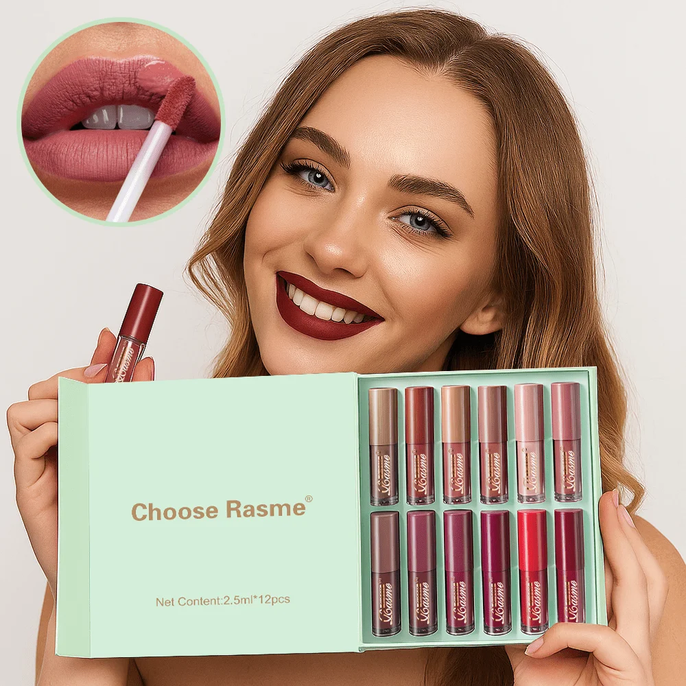 12-delige lipgloss en 12-delige liplinerset, niet-plakkerige cup lipgloss geschenkdoos, matte vloeibare lippenstiftset, lipgloss en lipverzorging