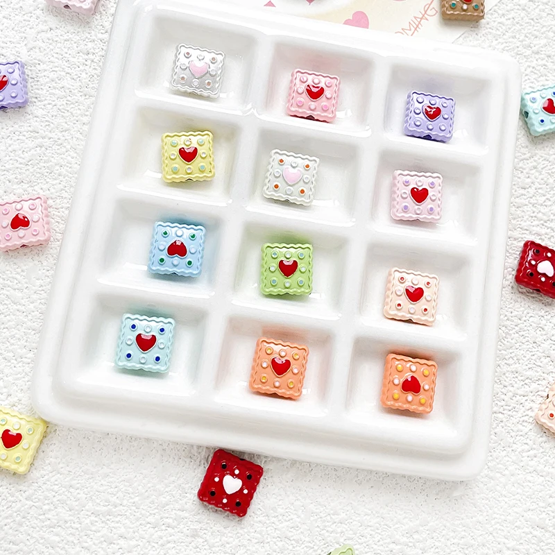 6pcs Ins Sweetheart Love Heart Sugar Cube Beads Diy Handmade Jewelry Bracelet Necklace Earrings Beaded Accessories Materials