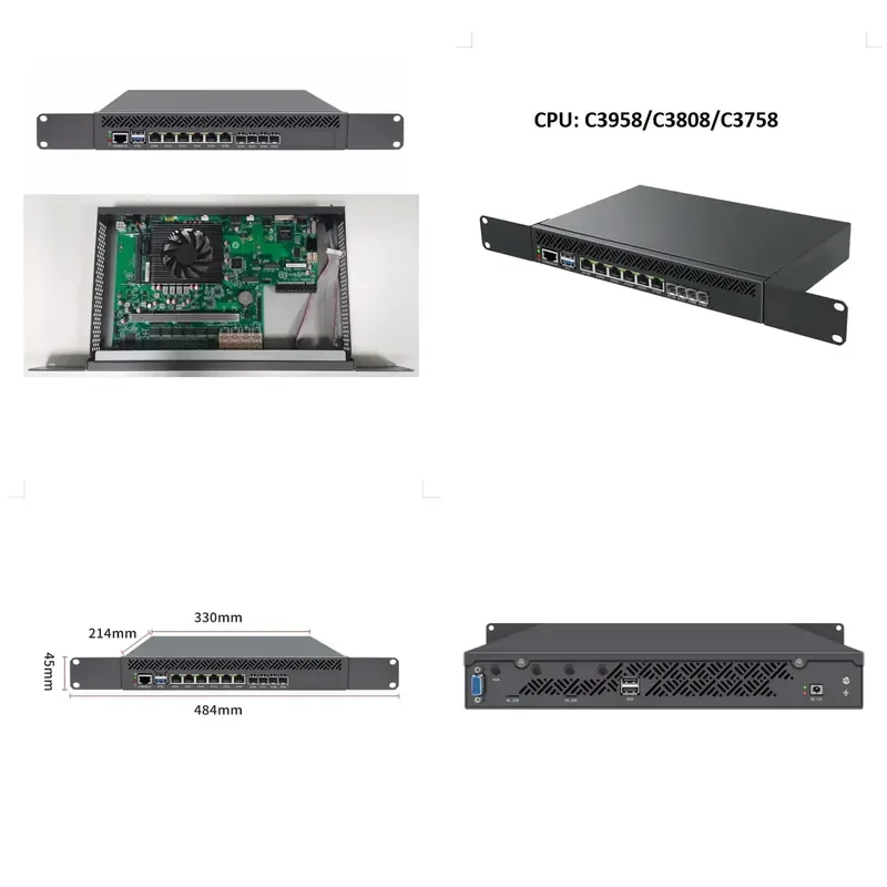 Ordinateur industriel OPS OEM ODM Atom C3758 C3958 C3808 6Lan 4*10G SFP+ Mini serveur sans ventilateur Mikrotik Soft Router