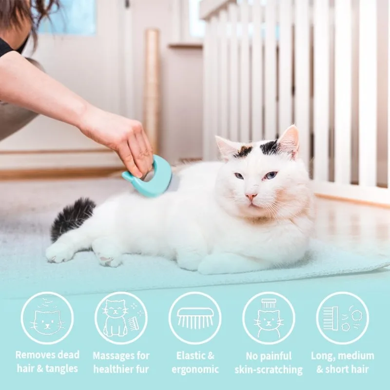 Pet Massaging Shell Comb, Soft Deshedding Dematting Brush, Matted Fur Remover for Long Short Hair Cats Dogs Puppies Bunnies