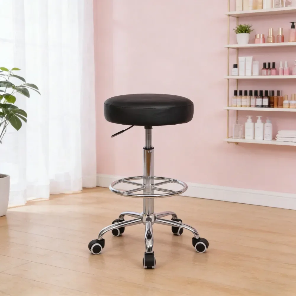Round Swivel Rolling Stool Chair PU Leather Height Adjustable SPA Shop Salon Stools With Wheels Office Chair Smal
