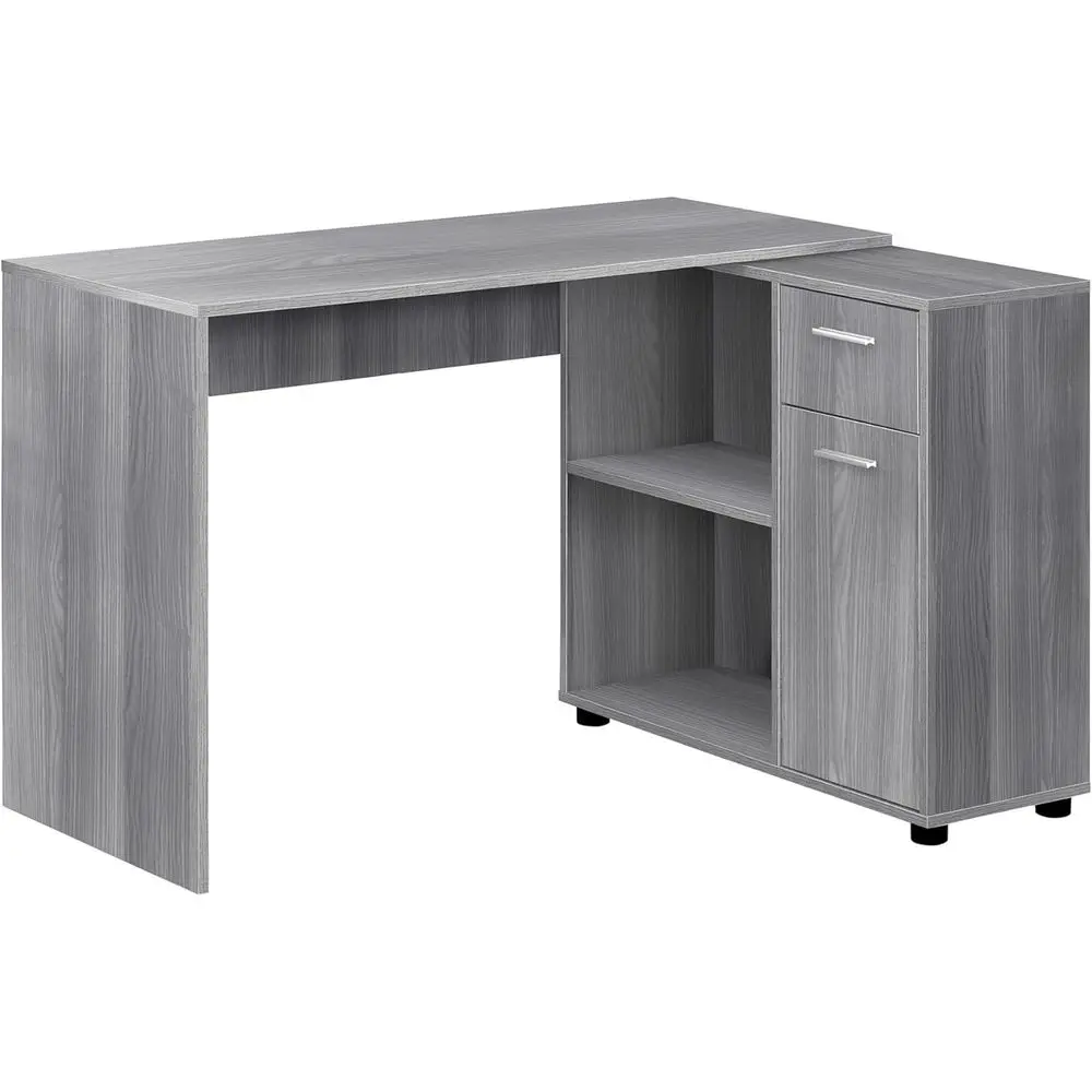 

Contemporary Grey L-Shaped Desk with Storage Shelves and Cabinet, 46 Length