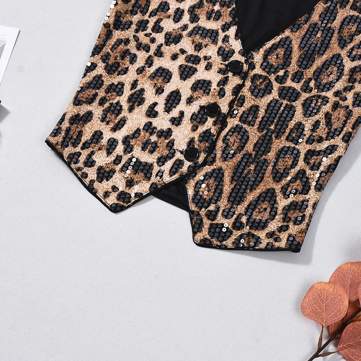 Autumn New Sequins Leopard Print Vest Women