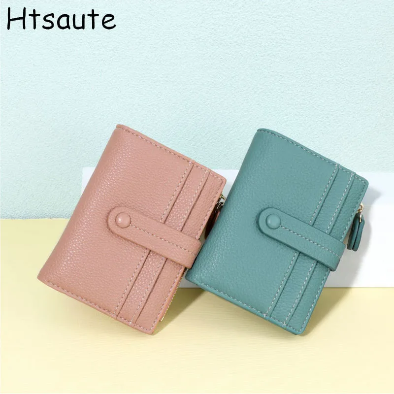 새로운 여성용 짧은 지갑 한국 스타일 PU 심플 패션 다중 카드 슬롯 버클 클립 개인화된 지갑 다기능