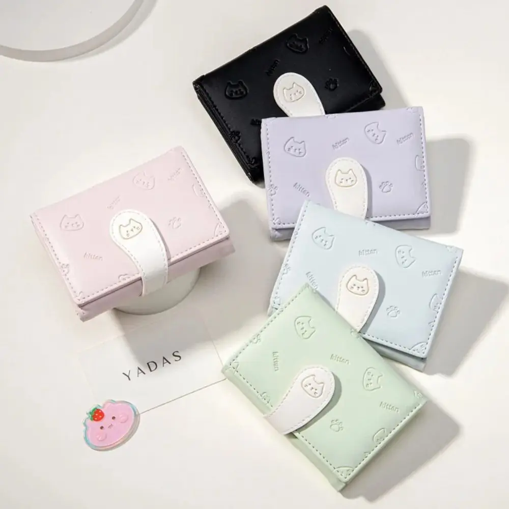 New Fashion Kitten Printed Wallet PU Card Holder Short Cute Small Purse Coin Purse Student Card Holder Women Money Bags