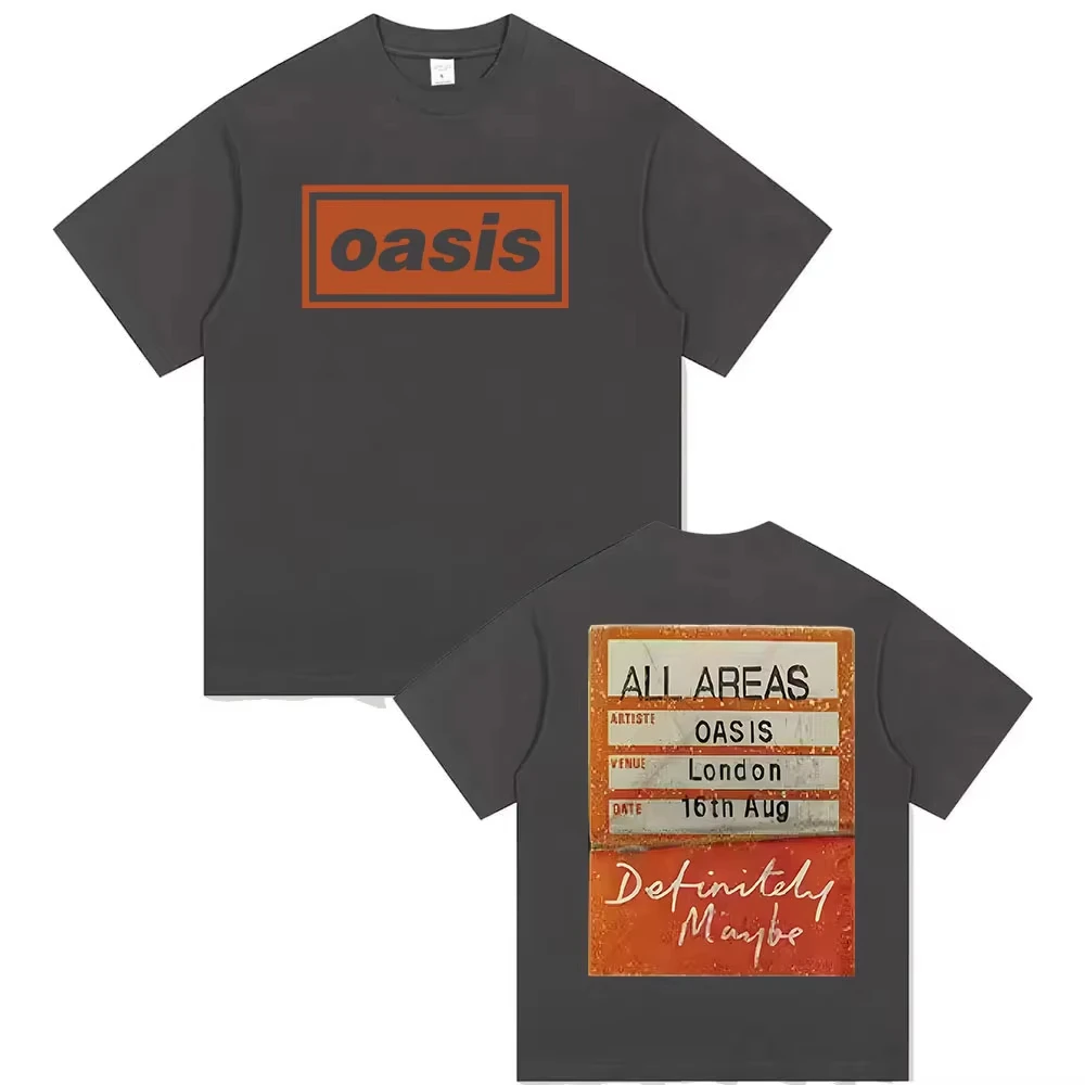 O-الواحة Definiteiy ربما 2025 الجرافيك تي شيرت البريطانية روك باند قصيرة الأكمام تي شيرت الرجال النساء الهيب هوب الملابس القطن تي شيرت
