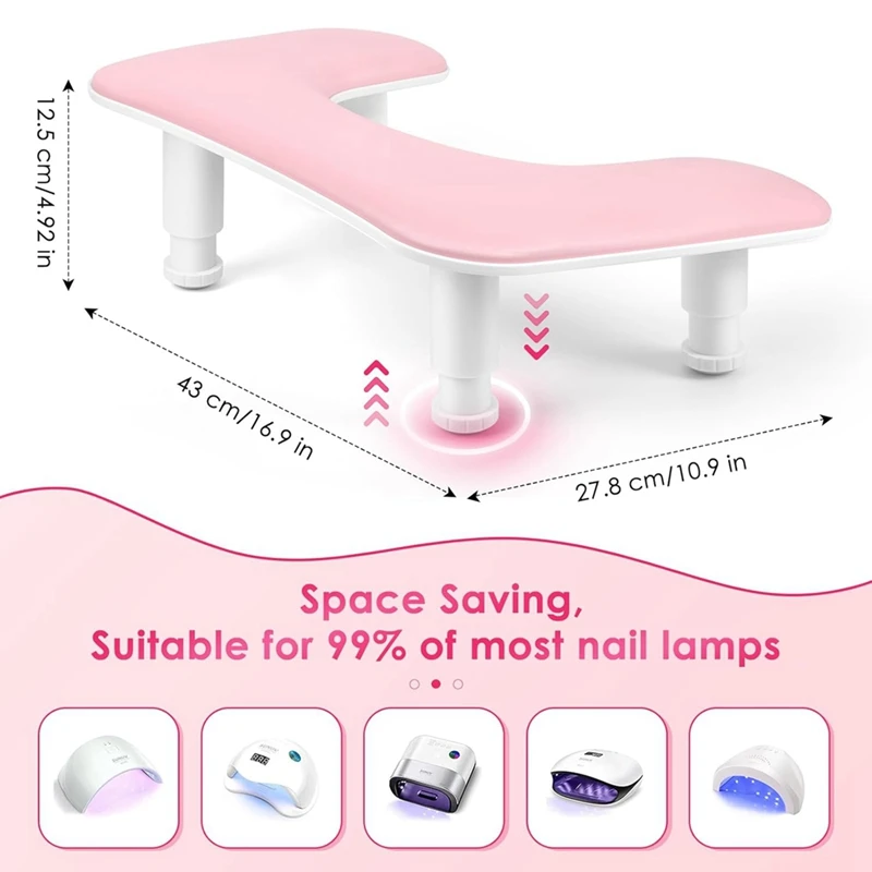 Manicure Arm Rest For Nails Tech: U-Shaped Adjustable Nail Armrest -PU Leather Hand Stand Rest For Manicurists