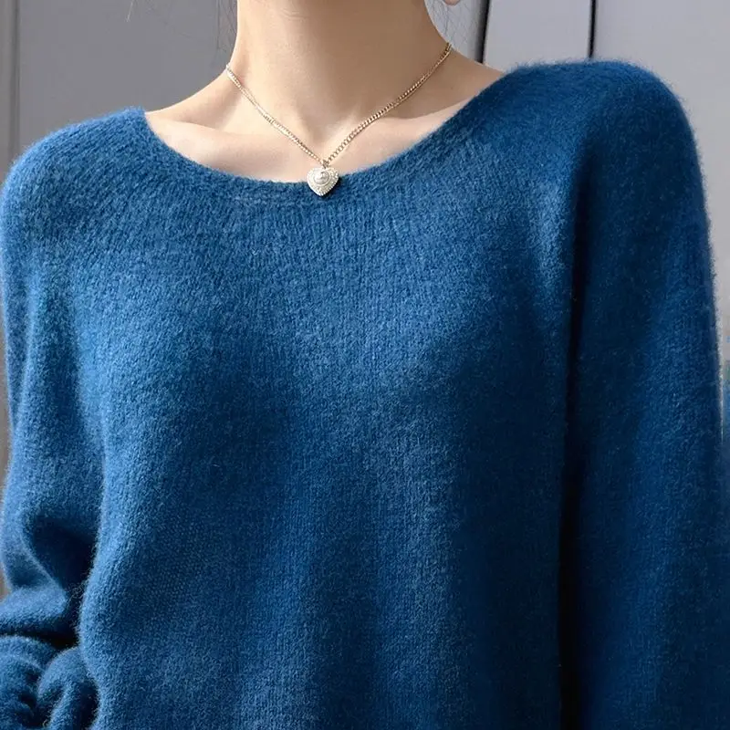 Spring and Autumn Solid Color Pullover Round Neck Knitted Slim Underlay Screw Thread Fashion Elegant Casual Formal Tops