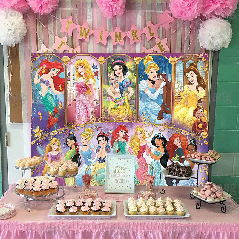 Disney Cartoon Aladdin Prinzessin Jasmine Nach Lila Wie Hintergrund Bunte Spitze Streamer Hintergrund Neugeborenen Geburtstag Party