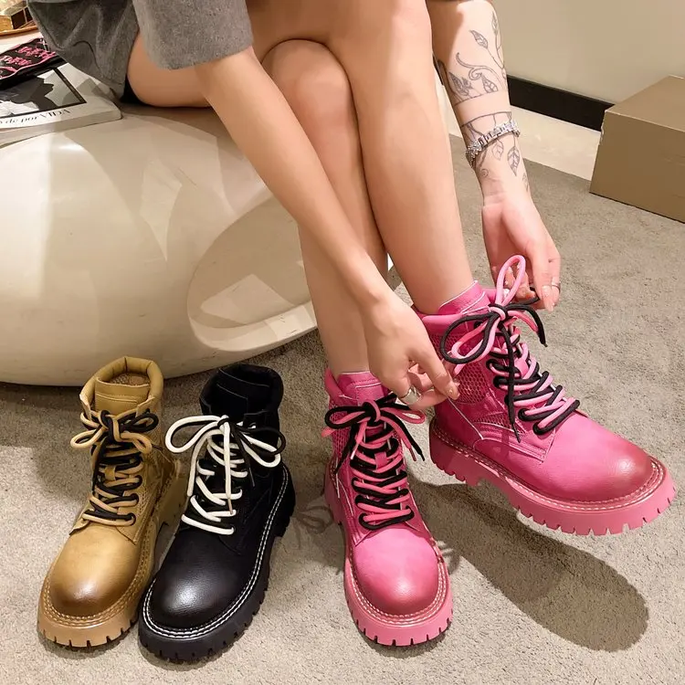 Cool boots, women's short boots, breathable thick heels, casual motorcycle boots, women's boots platform shoes