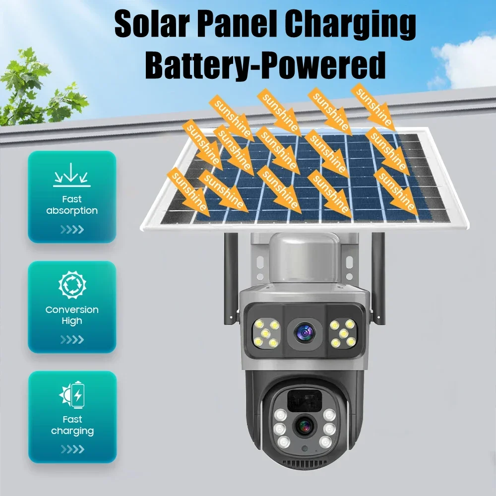 

New Solar Camera 4G Sim Card Wireless V380 2-Lens 3-Screen 4K Wifi Waterproof 360 IP Camera Color Nightvision Two-Way Audio