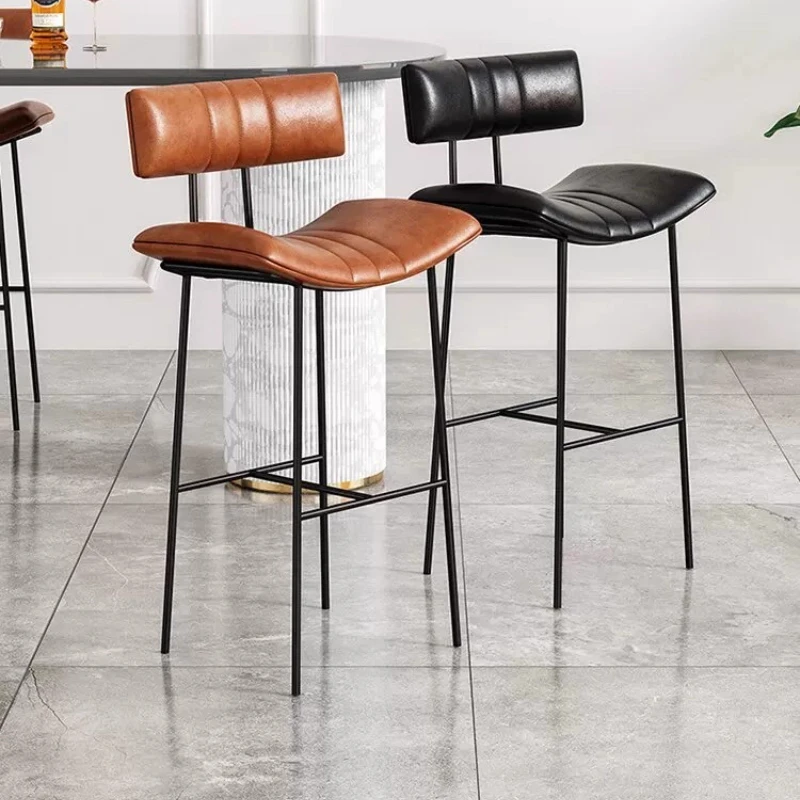 ee-Iron Bar Stool Light Luxury Bar Chair Home Leisure Backrest Island Chairs Front Desk Cashier Work Chairs Cafe High Stools