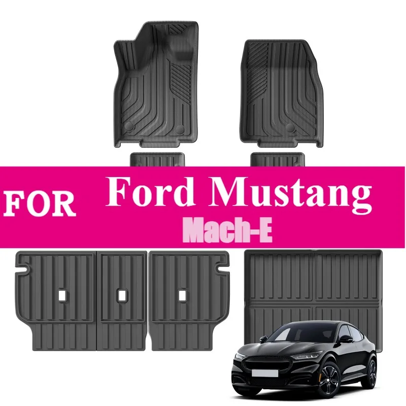 Alfombrillas 3D de TPE personalizadas para Ford Mustang Mach-E, impermeables, para todo tipo de clima, almohadilla para maletero y respaldo, timón izquierdo, interior negro