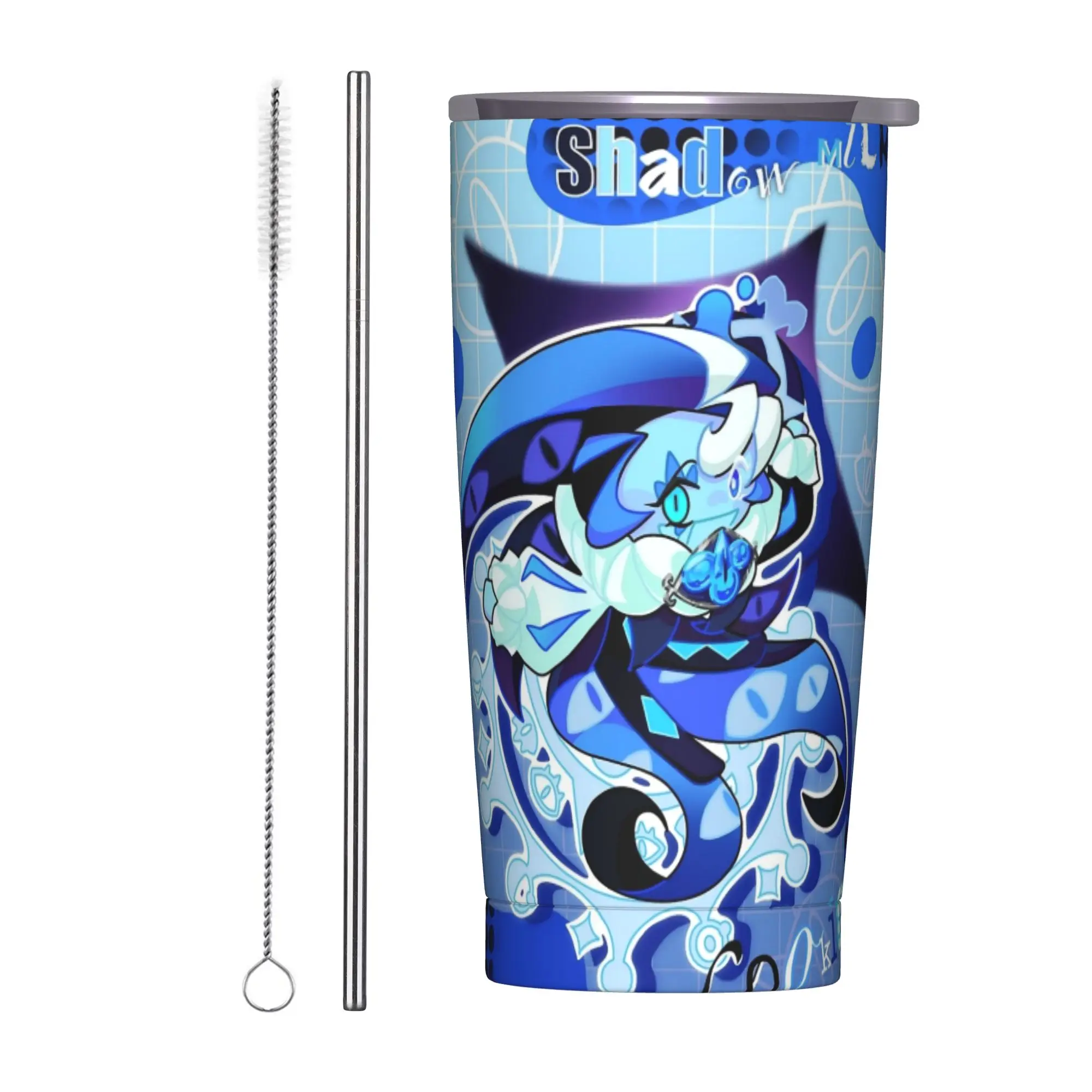shadow milk cookie Tumbler Vacuum Insulated Cookie Run Kingdom Thermal Cup Stainless Steel Outdoor Mugs Water Bottle, 20oz
