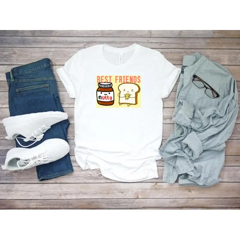 Mejores amigos Nutella y pan de mantequilla camiseta blanca para hombre K475