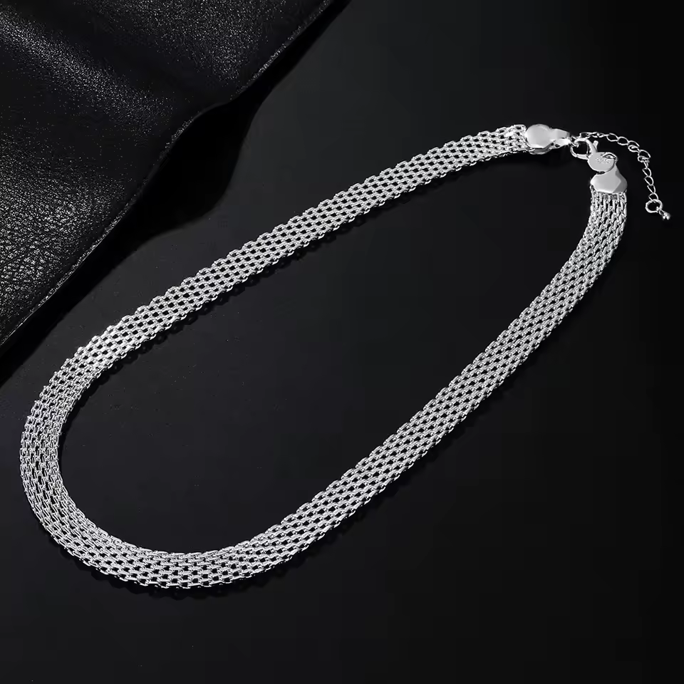 925 Sterling Silver Necklace Chain 10mm Net Link Designer Jewelry for Women - Silver