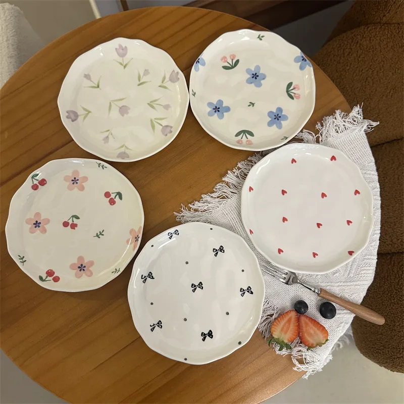 

Korean Cartoon Simplicity Small Flower Irregular Handmade Ceramic Plate Cake Plates High Beauty Dessert Plate Dim Sum Plate New