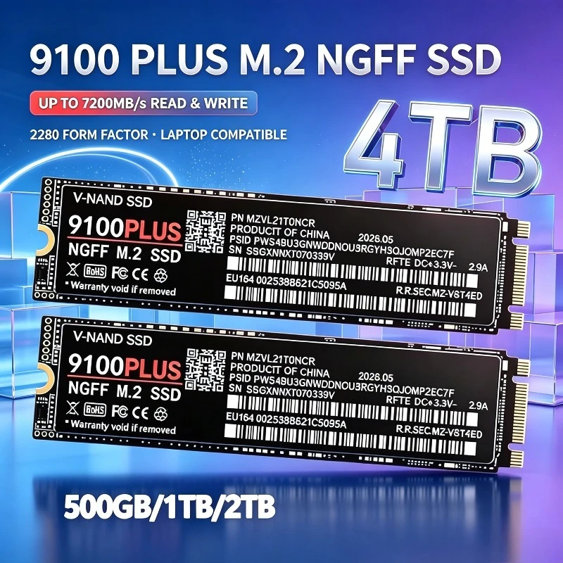 Internal Solid State Drive 9100 Plus M.2 NGFF Portable High Speed Transfer 7200MB/S Hard Drive SSD 500GB 1TB 2TB 4TB for Laptop