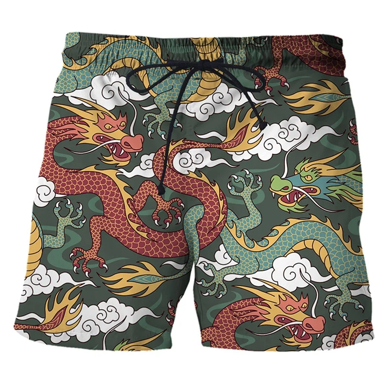 Calções de banho com estampa 3d de dragão chinês para homens, calções de praia havaianos, soltos, secagem rápida, prancha de surf, roupa de banho,