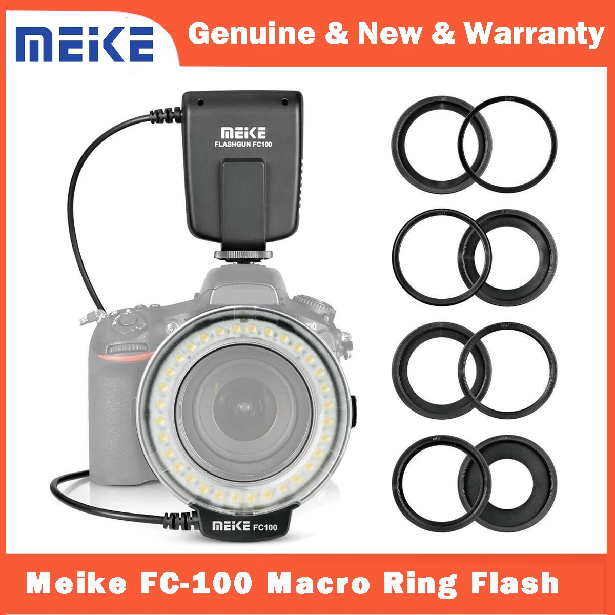 Meike FC-100 FC100 Manual LED Macro Ring Flash Light with 7 Adapter Ring for Canon Nikon Olympus Pentax Digital DSLR Camera