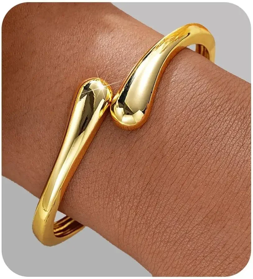 Gold Bangle Bracelets for Women Teens Trendy Chunky Adjustable Twist Cuff Jewelry Gift