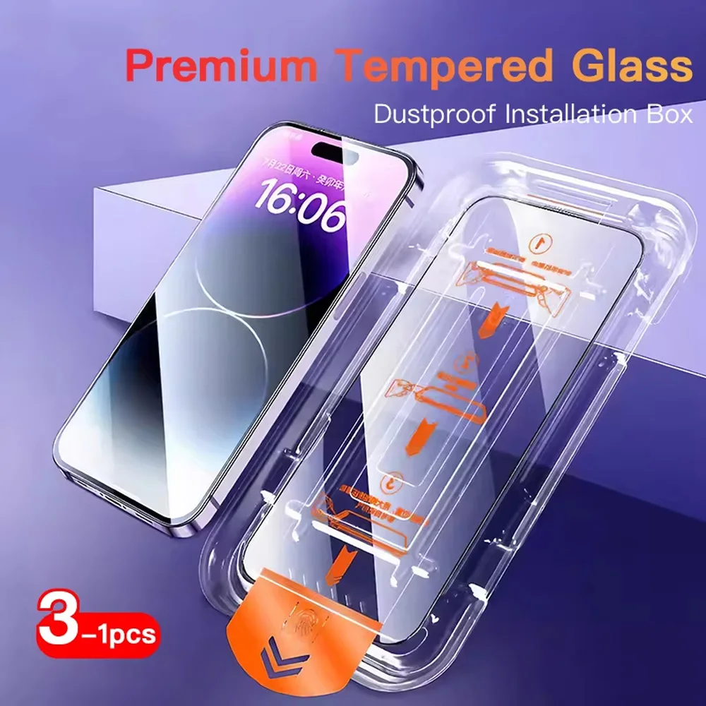 

3/1Pcs HD Screen Protectors For iPhone 16 Pro Max Air 17 15 14 Plus 13 12 16e 11 X XR XS 6 7 8 Tempered Glass Easy Install Glass