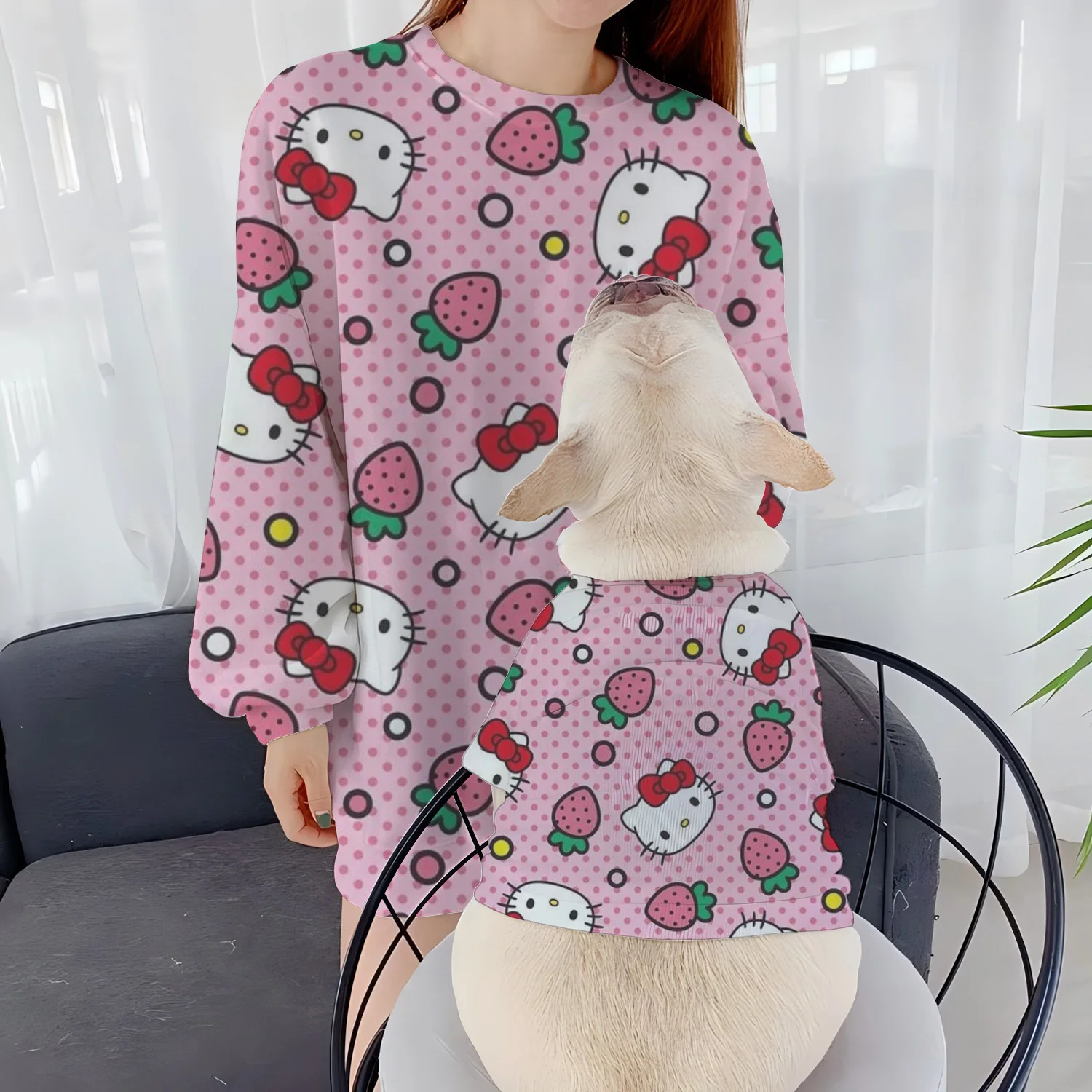 Hello Kitty Casual Sweatshirts Long Sleeve Pet Dog Women's Parent-Child Clothes Clothing Round Neck Autumn Winter Puppy Pullover