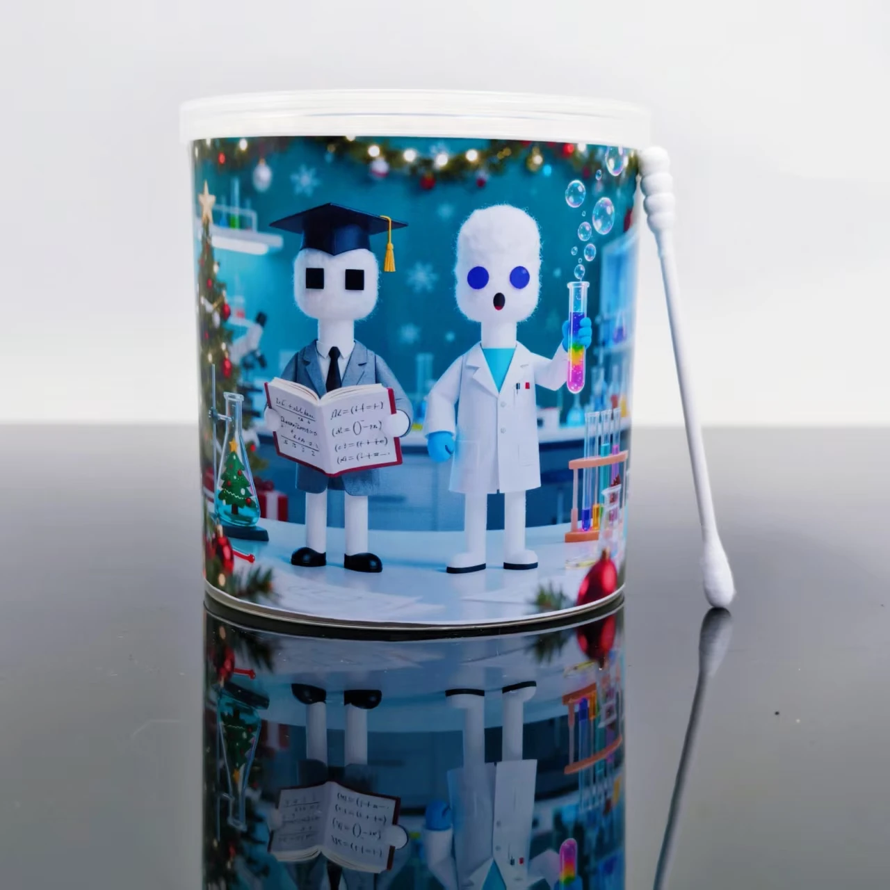 200 шт. Рождественские ватные тампоны в лабораторном стиле с одним узором, белые ватные тампоны с завинчивающейся головкой для праздничного подарка.