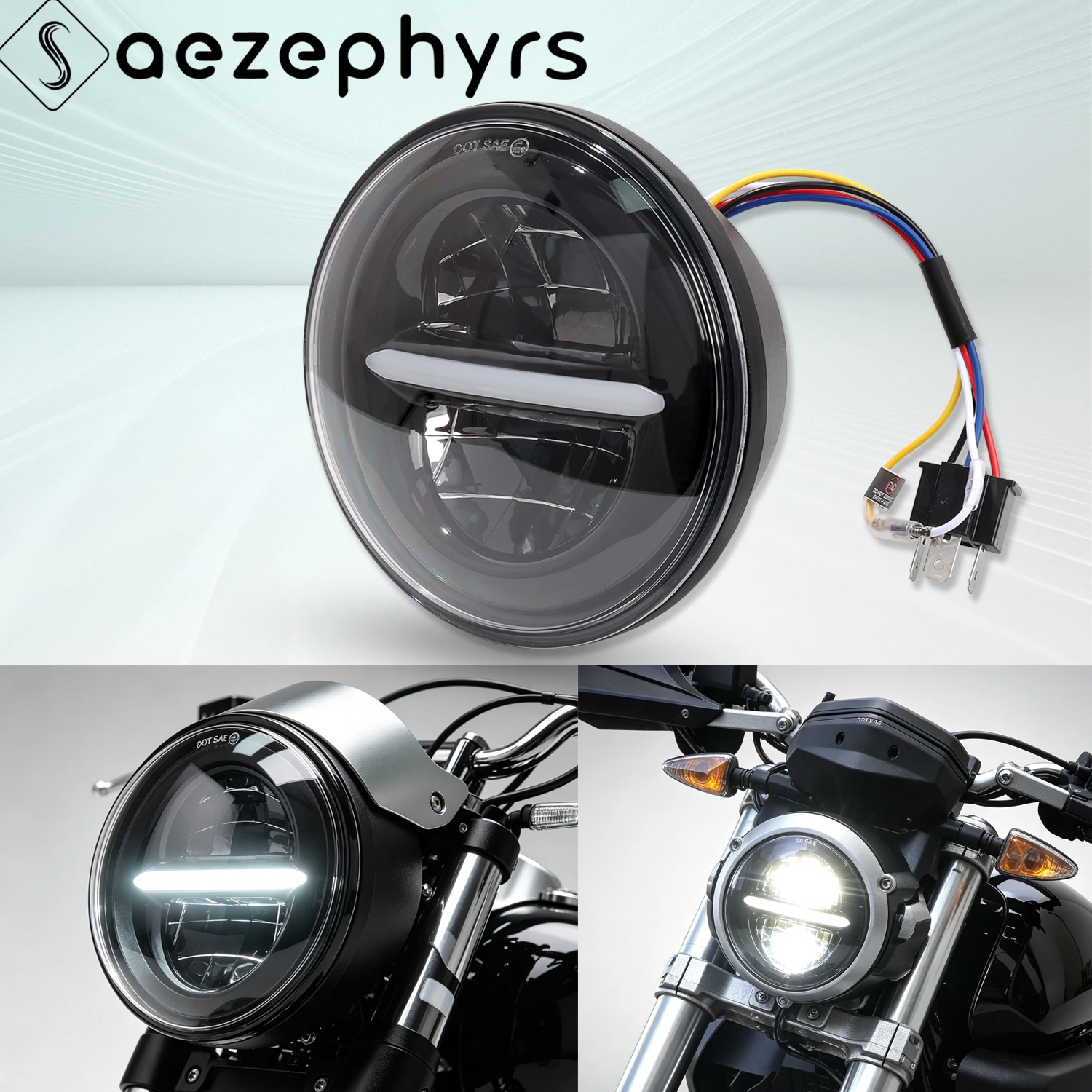 

5.75" 5-3/4" LED Motorcycle Headlight Hi/Lo Beam DRL Projector For Harley Sportster 883 1200 Dyna Softail FXD Indian Scout Honda