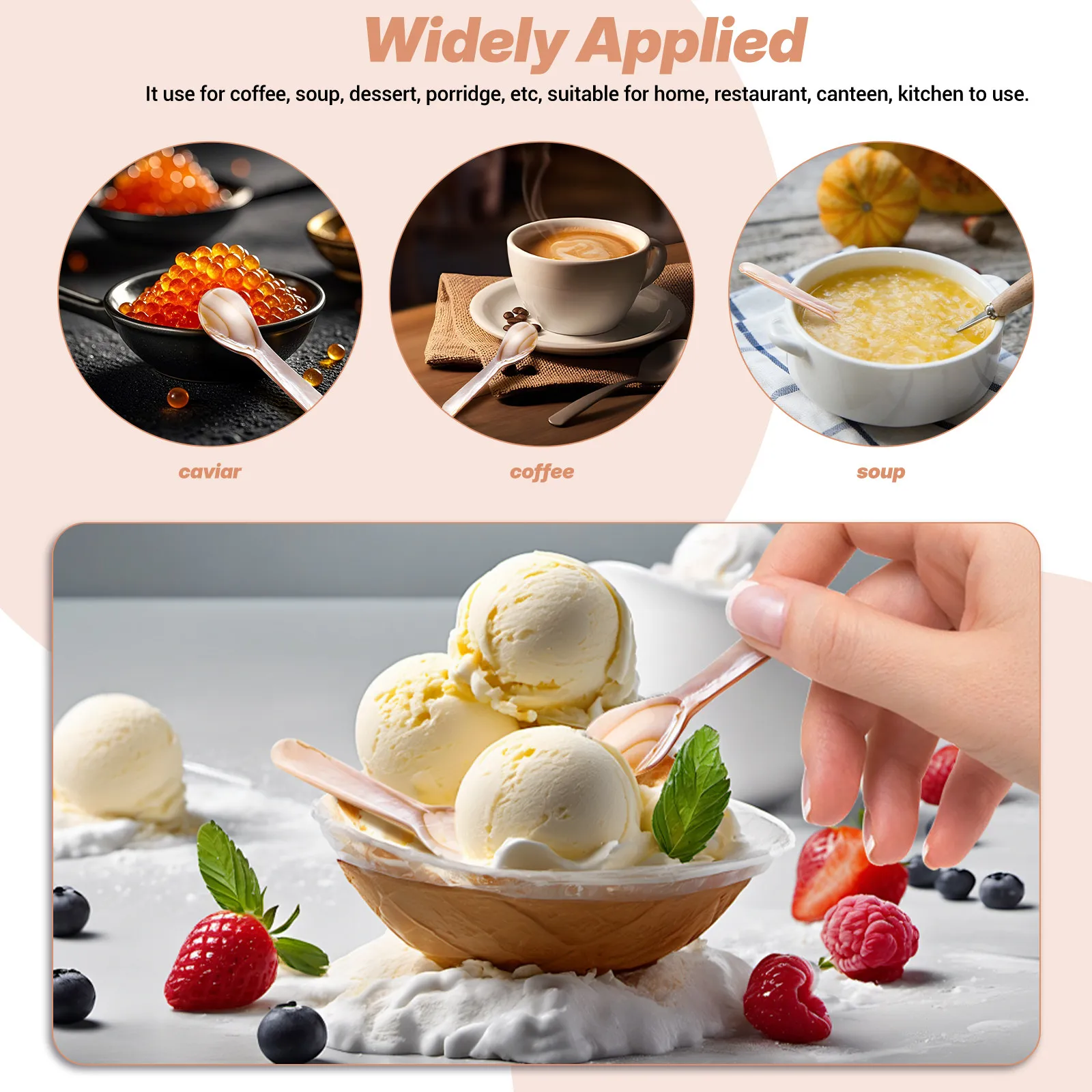 3Pcs Pearl Shell Caviar Spoon Exquisite Handcrafted Natural Mother-of-Pearl Dessert Soup Spoon for Coffee Juice Porridge