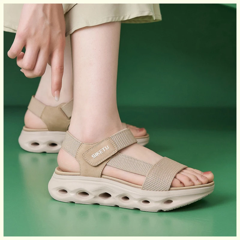 Comfort Walking Sandals Soft-Soled Commuting Shoes Velcro Double-Buckle Loafers British Small Leather Shoes Spring Thick-Soled