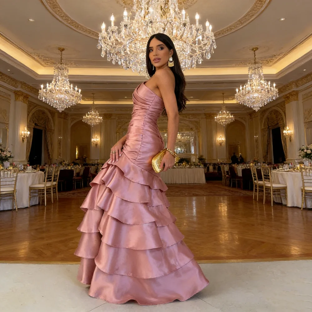 

Customized Modern Style Fashion Pleat Ruched Draped Mermaid Strapless Long Dresses Evening Dresses for Woman